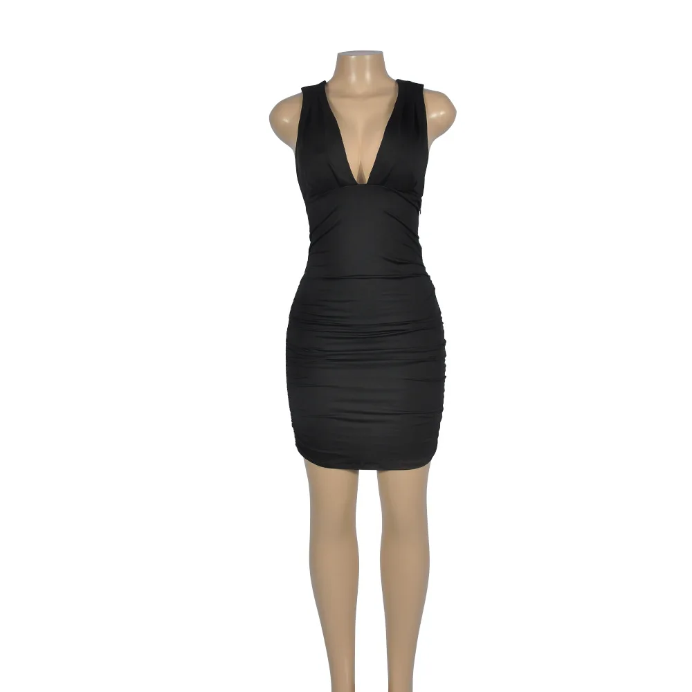 Sexy V Neck Pleated Sleeveless Deep V Neck Nightclub Dress Women Open Back Bodycon Bandage Party Women Slim Mini Short Dress
Sexy V Neck Pleated Sleeveless Deep V Neck Nightclub Dress Women Open Back Bodycon Bandage Party Women Slim Mini Short Dress