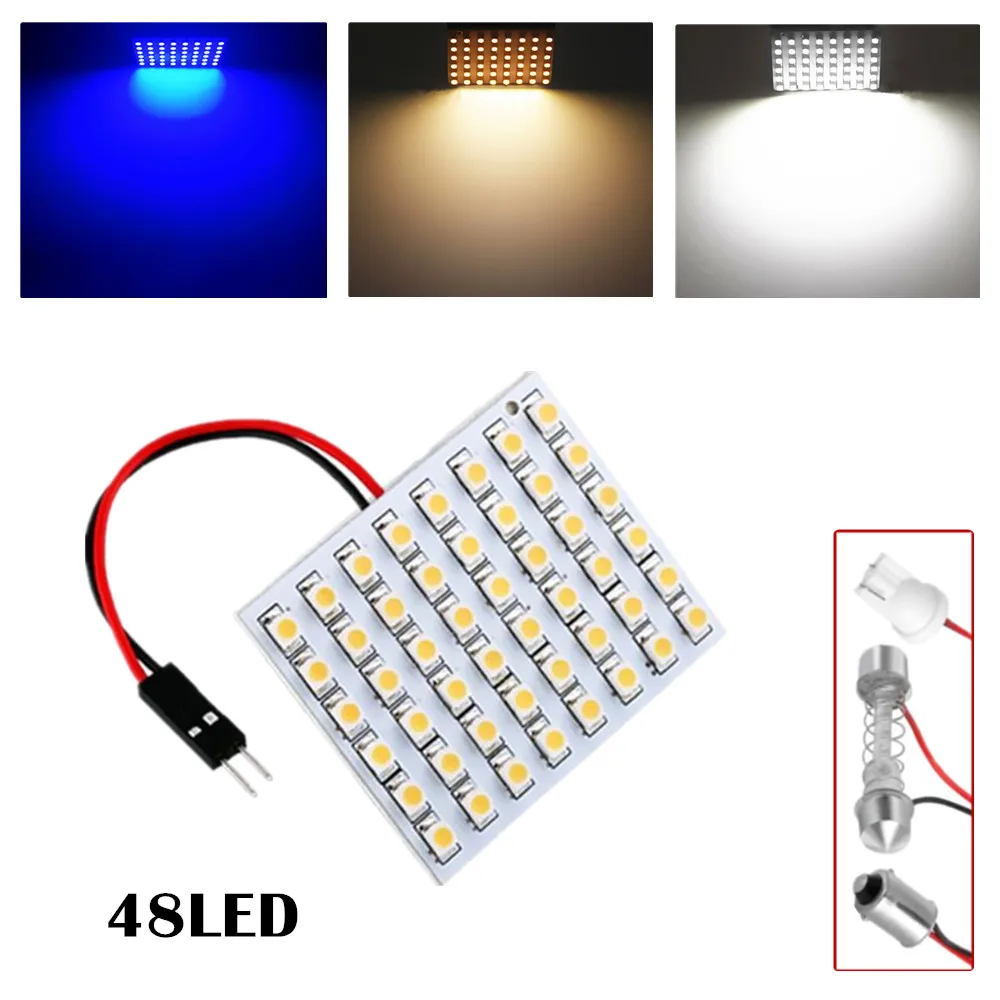 

2pcs T10 Led BA9S Festoon Dome 48 SMD Blue White Amber Panel led car Interior Lamp w5w c5w t4w bulbs Car Light Source parking