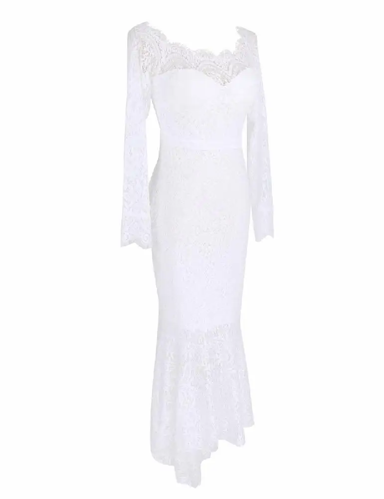 MISSKY Women Sexy Slim Lace Boat Neck Collar Dress Elegant Wedding Fishtail Dress
MISSKY Women Sexy Slim Lace Boat Neck Collar Dress Elegant Wedding Fishtail Dress