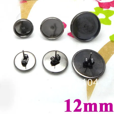 12mm Gunmetal Black Plated Circle Bezel Tray Stud Pins Earrings w/ Stopper Back Sets Settings Blank Jewellry Findings Wholesale
12mm Gunmetal Black Plated Circle Bezel Tray Stud Pins Earrings w/ Stopper Back Sets Settings Blank Jewellry Findings Wholesale
