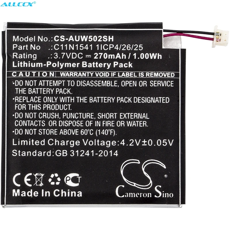 Аккумулятор Cameron Sino 270 мАч 0B200-01760100,C11N1541 1ICP4/26/25 для Asus W1502QF,ZenWatch 2
Аккумулятор Cameron Sino 270 мАч 0B200-01760100,C11N1541 1ICP4/26/25 для Asus W1502QF,ZenWatch 2