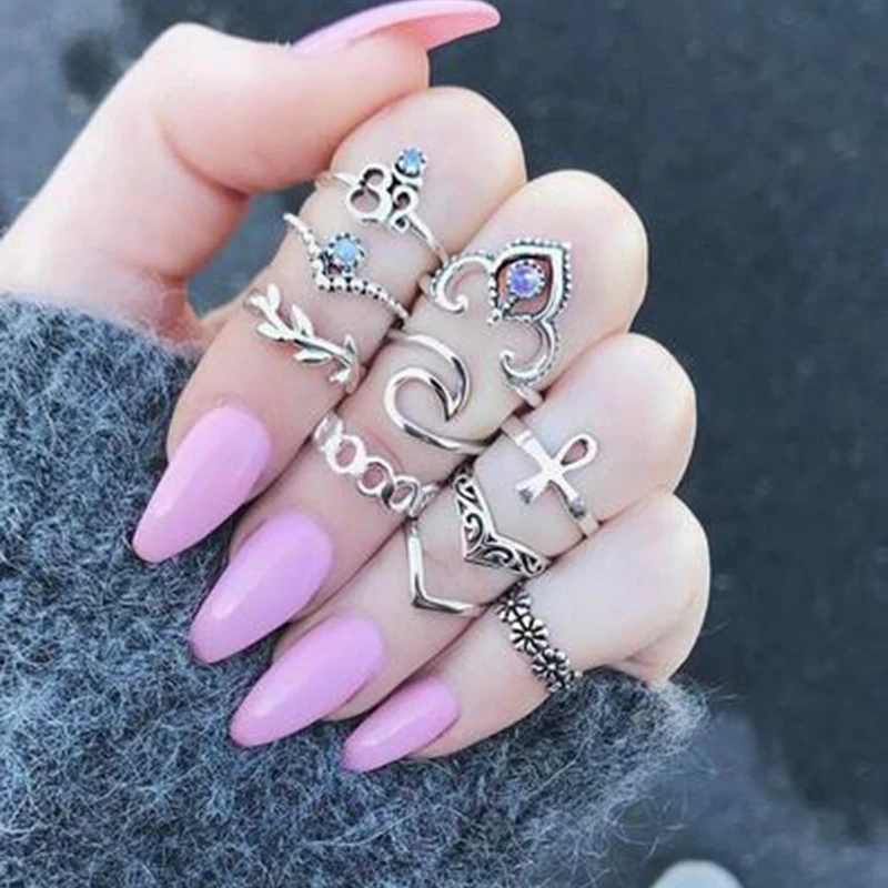 Silver Color Flower Leaf Crown Knuckle Finger Rings Set Rhinestone Turkish Carving Rings 10pcs/Set
Silver Color Flower Leaf Crown Knuckle Finger Rings Set Rhinestone Turkish Carving Rings 10pcs/Set