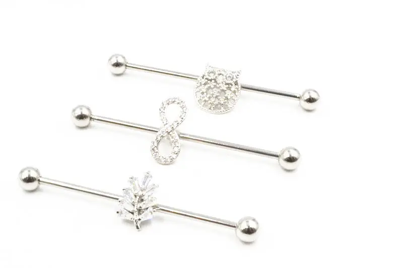 Lot50pcs 14g CZ Surgical Steel Industrial Ear Scaffold Barbells Cartilage Helix Bar Body Jewelry Piercing Earring New | Украшения и