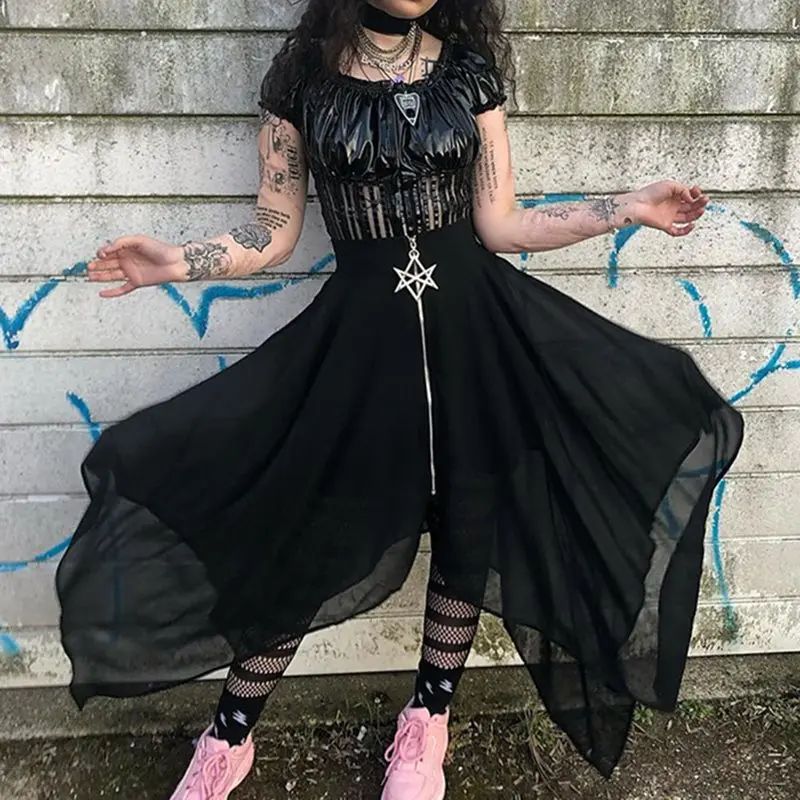 Gothic Maxi Skirt Women Summer 2019 Asymmetrical Mesh Black Streetwear Fashion Pentagram Zipper High Waist Goth Girl Long Skirts
Gothic Maxi Skirt Women Summer 2019 Asymmetrical Mesh Black Streetwear Fashion Pentagram Zipper High Waist Goth Girl Long Skirts