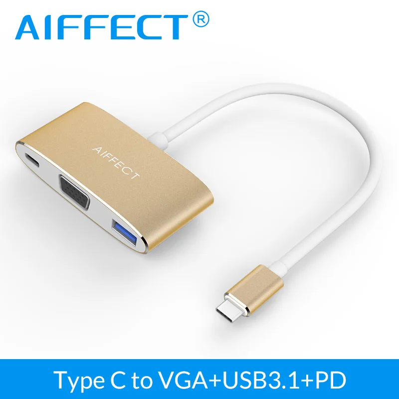 AIFFECT HD 1080 P Тип C VGA USB3.1 PD заряд центром адаптер USB конвертер для ПК ТВ проектор 3in1