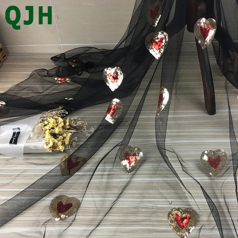 New Love Heart-shaped Gold Sequin Embroidery Applique Process African Lace Fabric Black Mesh Tulle Clothing Dress Accessories
New Love Heart-shaped Gold Sequin Embroidery Applique Process African Lace Fabric Black Mesh Tulle Clothing Dress Accessories