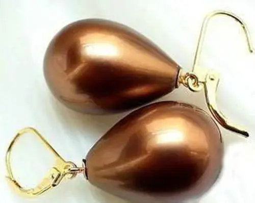

FREE shipping> >>>12X16mm Chocolate Shell dangle earrings Pearl Earring
