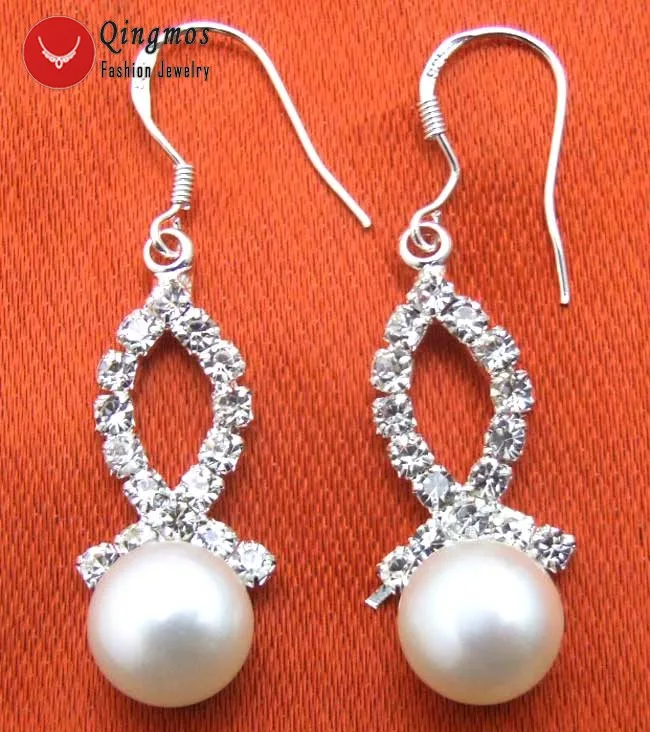 

Qingmos Trendy Natural Pearl Earrings for Women with 8-9mm White Flat Pearl & Fish Shape Dangele Earring Fine Jewelry-ear314