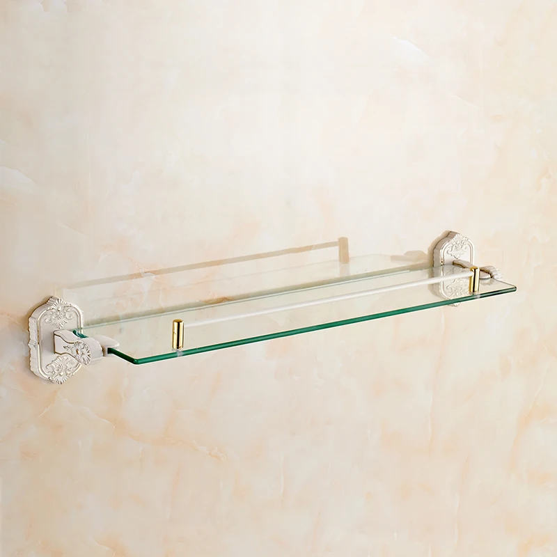 Bathroom Shelves Tempered Glass Shelf Brass Gold Carved Cosmetic Racks Single Layer Bathroom Accessories Metal Wall Holder 3313
Bathroom Shelves Tempered Glass Shelf Brass Gold Carved Cosmetic Racks Single Layer Bathroom Accessories Metal Wall Holder 3313
