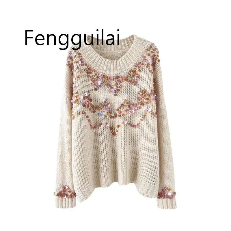 Vintage Chic Sequins Appliques Loose Knitted Sweater Women 2019 Fashion Long Sleeve O Neck Ladies Pullovers Casual Pull Femme
Vintage Chic Sequins Appliques Loose Knitted Sweater Women 2019 Fashion Long Sleeve O Neck Ladies Pullovers Casual Pull Femme
