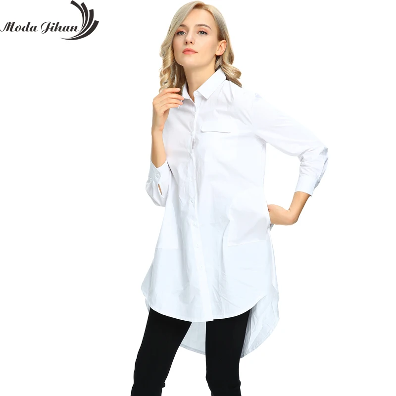 Фото Moda Jihan новые женские блузки и рубашки топы с длинными рукавами карманами женская