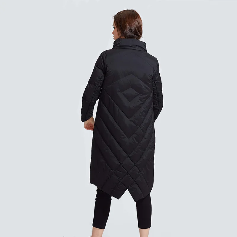 FYYIYI 2019 Winter New Original Large Size Down Jacket Solid Color High Collar Slung Zipper Women's Thick Warm Coat | Женская одежда