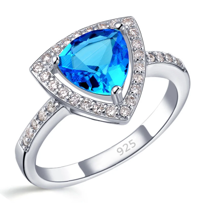 

Factory Price Triangle Blue Austrian Crystal Wedding Engagement Rings For Women Fashion 925 Sterling Silver Promise Ring