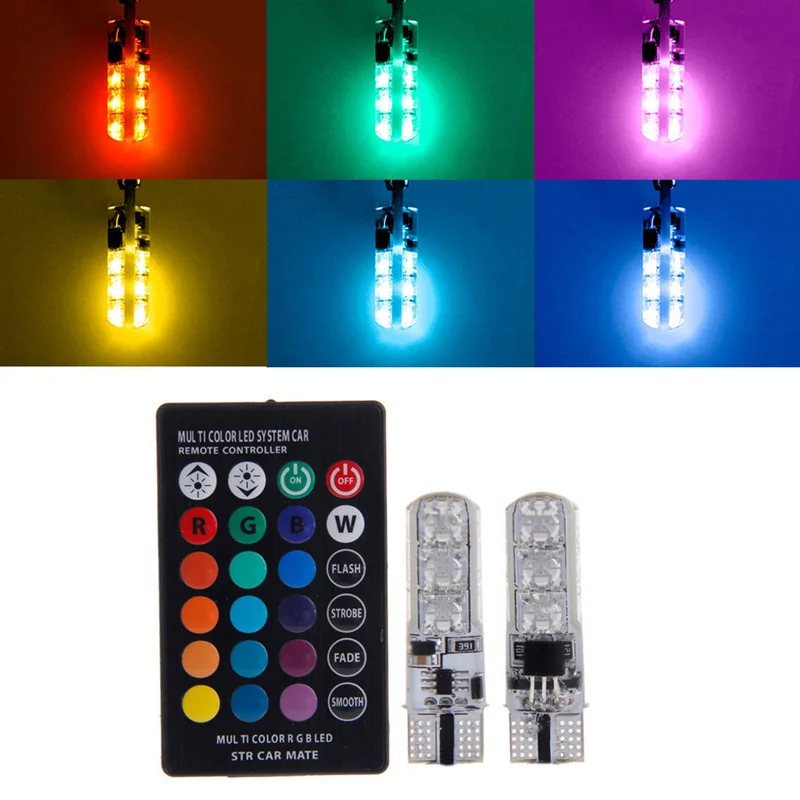 1Set RGB T10 W5W Led Car Clearance Lights SMD RGB T10 LED 194 168 Bulb Remote Width Interior Lighting Source Car Styling
1Set RGB T10 W5W Led Car Clearance Lights SMD RGB T10 LED 194 168 Bulb Remote Width Interior Lighting Source Car Styling