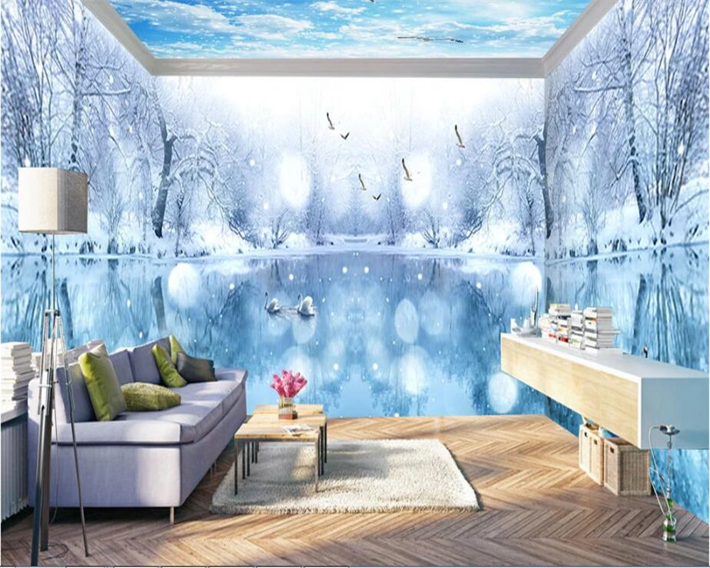 

beibehang Green three-dimensional decorative 3d wallpaper personality romantic snow day theme space full house background behang