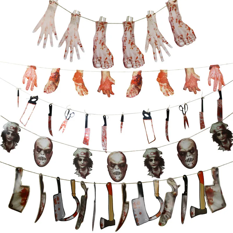 Украшение для Хэллоуина в виде ужаса, реквизит для вечевечерние, висячая гирлянда с привидениями, баннер, боди и ножи с кровью, инструменты 
Украшение для Хэллоуина в виде ужаса, реквизит для вечевечерние, висячая гирлянда с привидениями, баннер, боди и ножи с кровью, инструменты