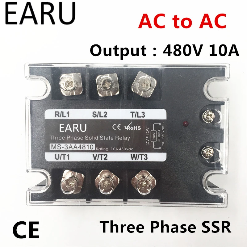 

TSR-10AA SSR-10AA Three Phase Solid State Relay AC90-280V Input Control AC 30~480V Output Load 10A 3 Phase SSR High Power AA4810