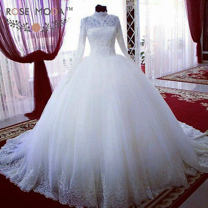 Rose Moda High Neck Long Sleeves Wedding Dress 2019 Vintage Lace Bridal Dresses with Royal Train
Rose Moda High Neck Long Sleeves Wedding Dress 2019 Vintage Lace Bridal Dresses with Royal Train