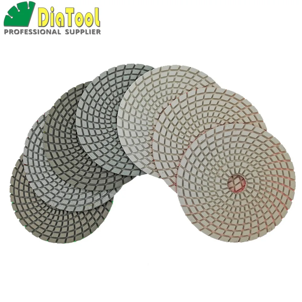 DIATOOL 7pcs/set 125MM Diamond Flexible Wet Polishing Pad, 5 inch Sanding Disc White bond Spiral Type For Stone
DIATOOL 7pcs/set 125MM Diamond Flexible Wet Polishing Pad, 5 inch Sanding Disc White bond Spiral Type For Stone