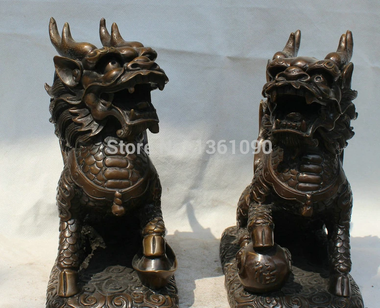25cm/10" Chinese Bronze Feng Shui Folk Kylin Chi-lin Qilin Statue Sculpture Pair
25cm/10" Chinese Bronze Feng Shui Folk Kylin Chi-lin Qilin Statue Sculpture Pair