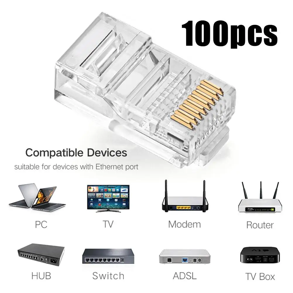 100 PCS Crystal Connector Modular Ethernet Network Cable Head Plug Adapter for UTP Cat5 Cat5e Cat6 Male Network Cable Connector
100 PCS Crystal Connector Modular Ethernet Network Cable Head Plug Adapter for UTP Cat5 Cat5e Cat6 Male Network Cable Connector