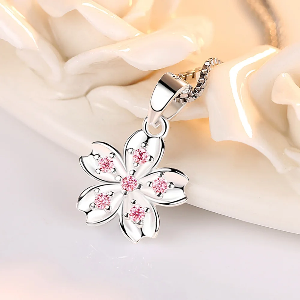 New Arrivals Elegant Sakura Flower Pink Crystal 925 Sterling Silver Ladies Pendant Necklaces Jewelry Women Short Box Chains 
New Arrivals Elegant Sakura Flower Pink Crystal 925 Sterling Silver Ladies Pendant Necklaces Jewelry Women Short Box Chains