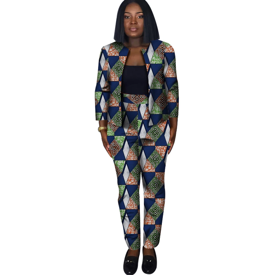 Пользовательские африканские топы с принтом + длинные брюки комплект женские