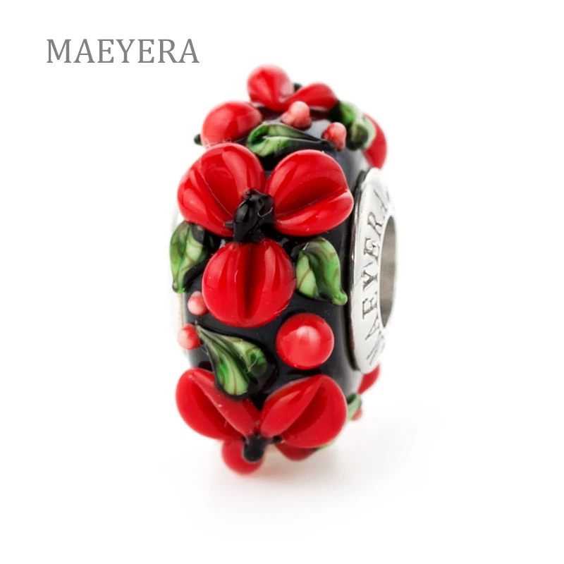 MAEYERA ювелирные изделия настоящие S925 сердечник красные стерео лепестки муранское