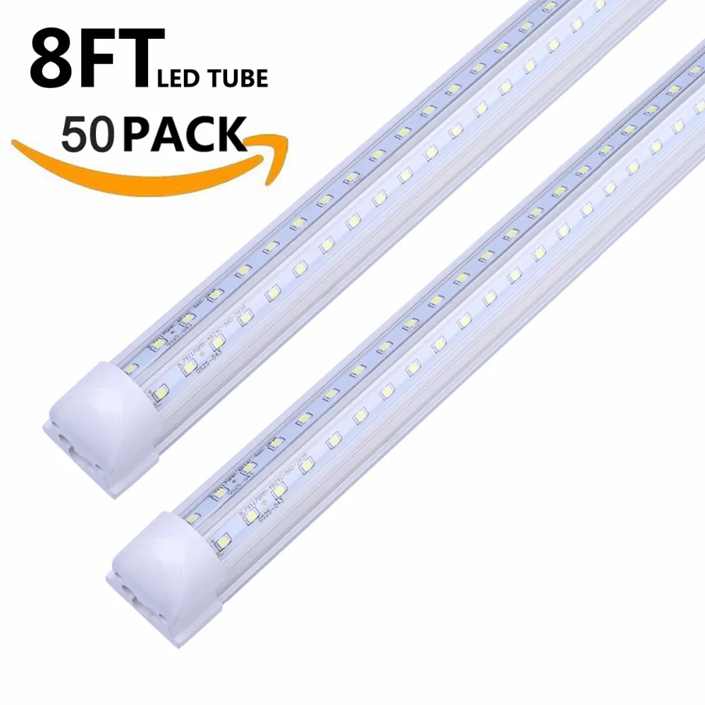 

50 Pcs/lot 8FT Integrated Led Tube Light 72W 8' Led Bulbs 5000K 6000K V Shaped T8 8FT Linkable Led Shop Light Fixtures 8640Lm