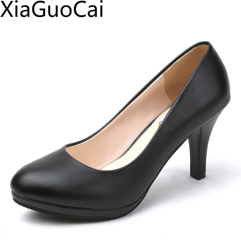 Женские туфли на высоком каблуке черные из искусственной кожи платформе|Женские