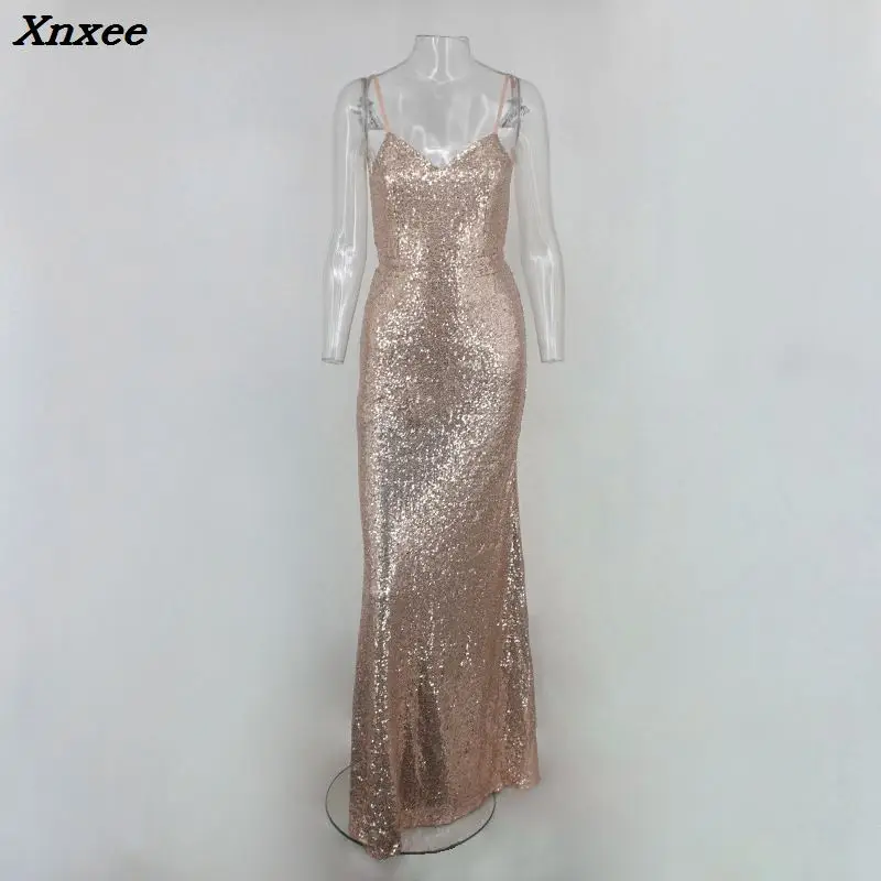 

Xnxee 2018 Christmas night Party Dress Sexy Women Gold Sequin Long Dresses Floor length Backless Maxi Vestido De Festa Xnxee