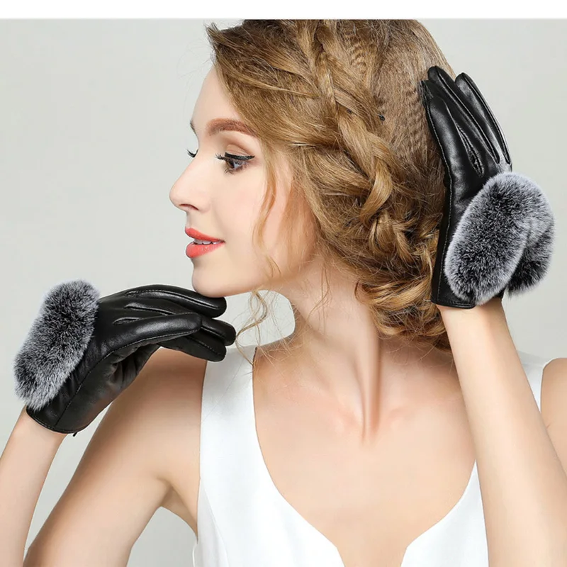 Leather gloves ladies winter sheepskin gloves cute big rabbit fur plus velvet thick warm warm touch screen short gloves L76
Leather gloves ladies winter sheepskin gloves cute big rabbit fur plus velvet thick warm warm touch screen short gloves L76