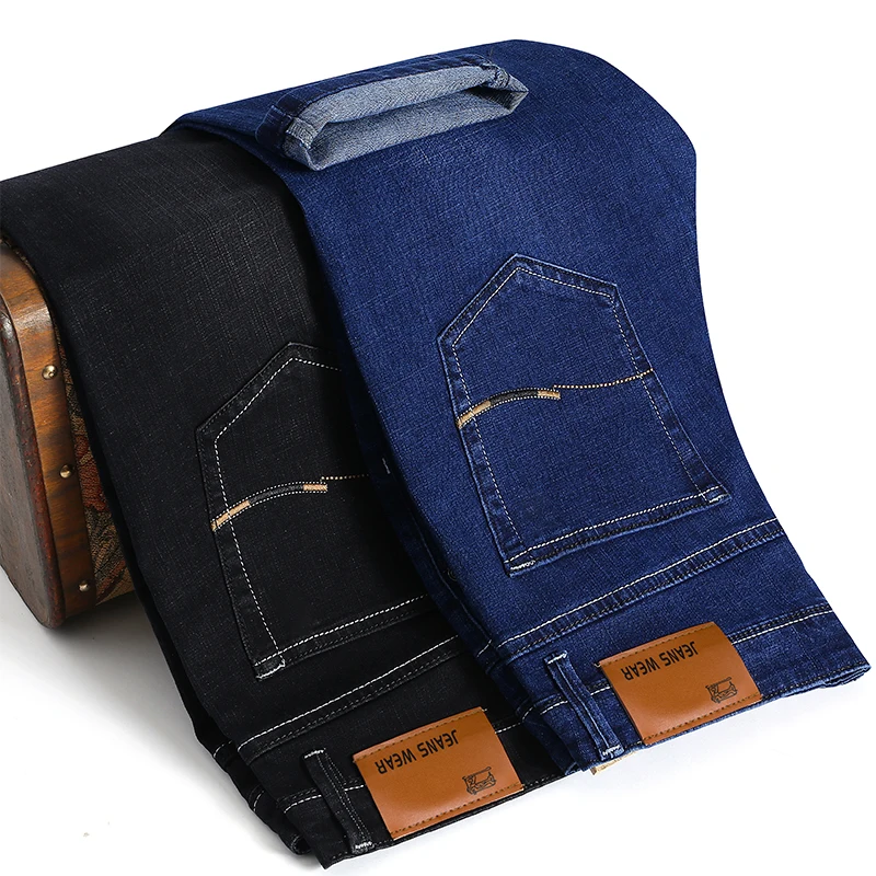 New Men Straight Jeans Black Blue Business Casual Classic brand style Elastic Slim fit Male Cotton Denim Pants Plus Size 38 40
New Men Straight Jeans Black Blue Business Casual Classic brand style Elastic Slim fit Male Cotton Denim Pants Plus Size 38 40
