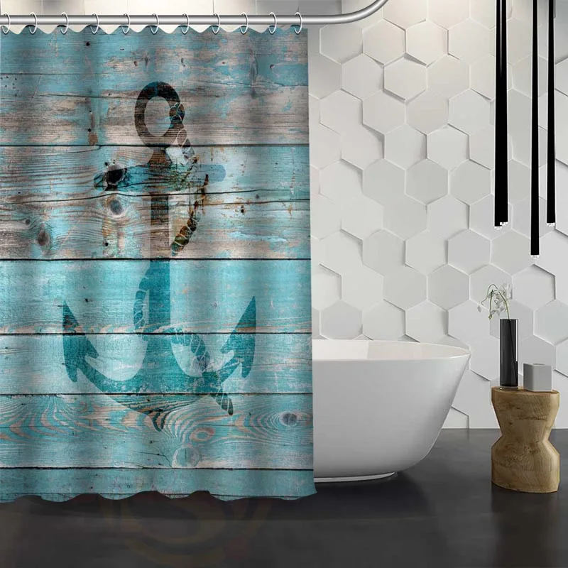 Hot Sale Custom wood and anchor Shower Curtain Waterproof Fabric Shower Curtain for Bathroom F#Y1-17