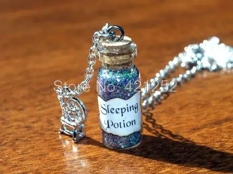 12pcs Sleeping Potion Necklace with Spinning Wheel Charm Sleeping Beauty Evil Fairy Maleficent, Good Fairy Merryweather
12pcs Sleeping Potion Necklace with Spinning Wheel Charm Sleeping Beauty Evil Fairy Maleficent, Good Fairy Merryweather