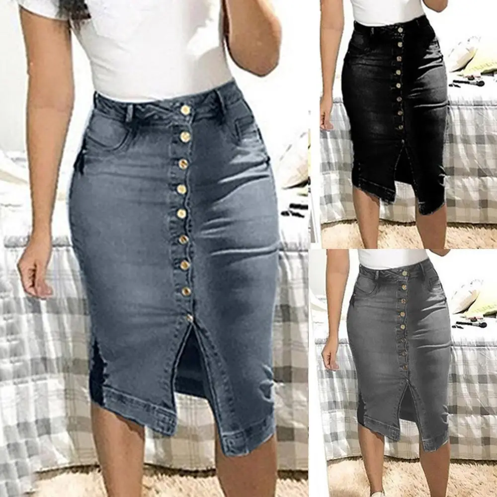 Faldas Mujer Moda 2019 New Women's Denim Skirt Summer Button Design Split Front Open Skirts Casual Plus Size Skirt Jupe Ed
Faldas Mujer Moda 2019 New Women's Denim Skirt Summer Button Design Split Front Open Skirts Casual Plus Size Skirt Jupe Ed