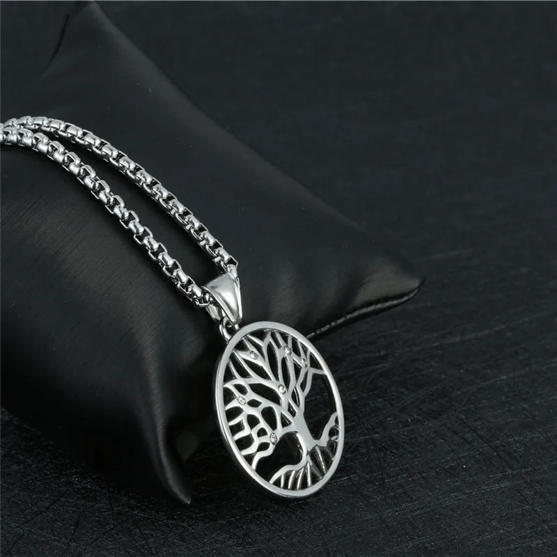 Polished Silver Tone Stainless Steel Round Crystal Inlaid Tree of Life Pendant Necklace 60CM SS Chain
Polished Silver Tone Stainless Steel Round Crystal Inlaid Tree of Life Pendant Necklace 60CM SS Chain