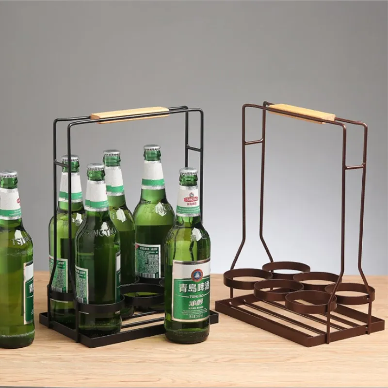 

Simple Modern Wrought Iron Hand-held Wine Rack KTV Bar Beer Basket Bottled Wine Rack Portable Bar Supplies