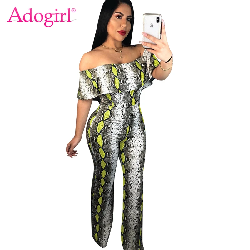 Adogirl Stylish Snakeskin Print Ruffle Off Shoulder Jumpsuit Women Sexy Slash Neck Straight Romper Night Club Party Bodysuits
Adogirl Stylish Snakeskin Print Ruffle Off Shoulder Jumpsuit Women Sexy Slash Neck Straight Romper Night Club Party Bodysuits