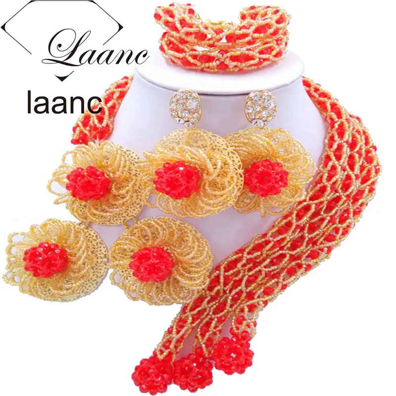 Laanc Fashion African Beads Bridal Wedding Jewelry Sets Red and Gold Flower Necklace and Earrings For Women FBFE008
Laanc Fashion African Beads Bridal Wedding Jewelry Sets Red and Gold Flower Necklace and Earrings For Women FBFE008