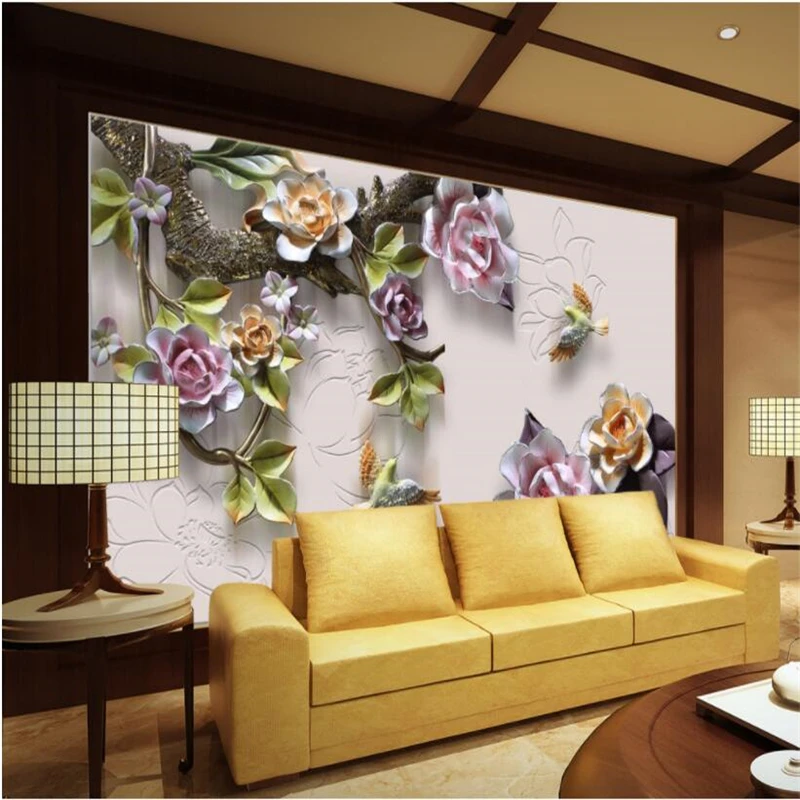 

3d обои на заказ Новые китайские рельефные обои с розами диван гостиная спальня ТВ фон Настенный декор