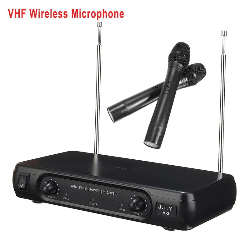 

Dual Professional VHF Wireless Microphone System Cordless Handheld Mic Receiver Microphones Karaoke with 2 Microphones