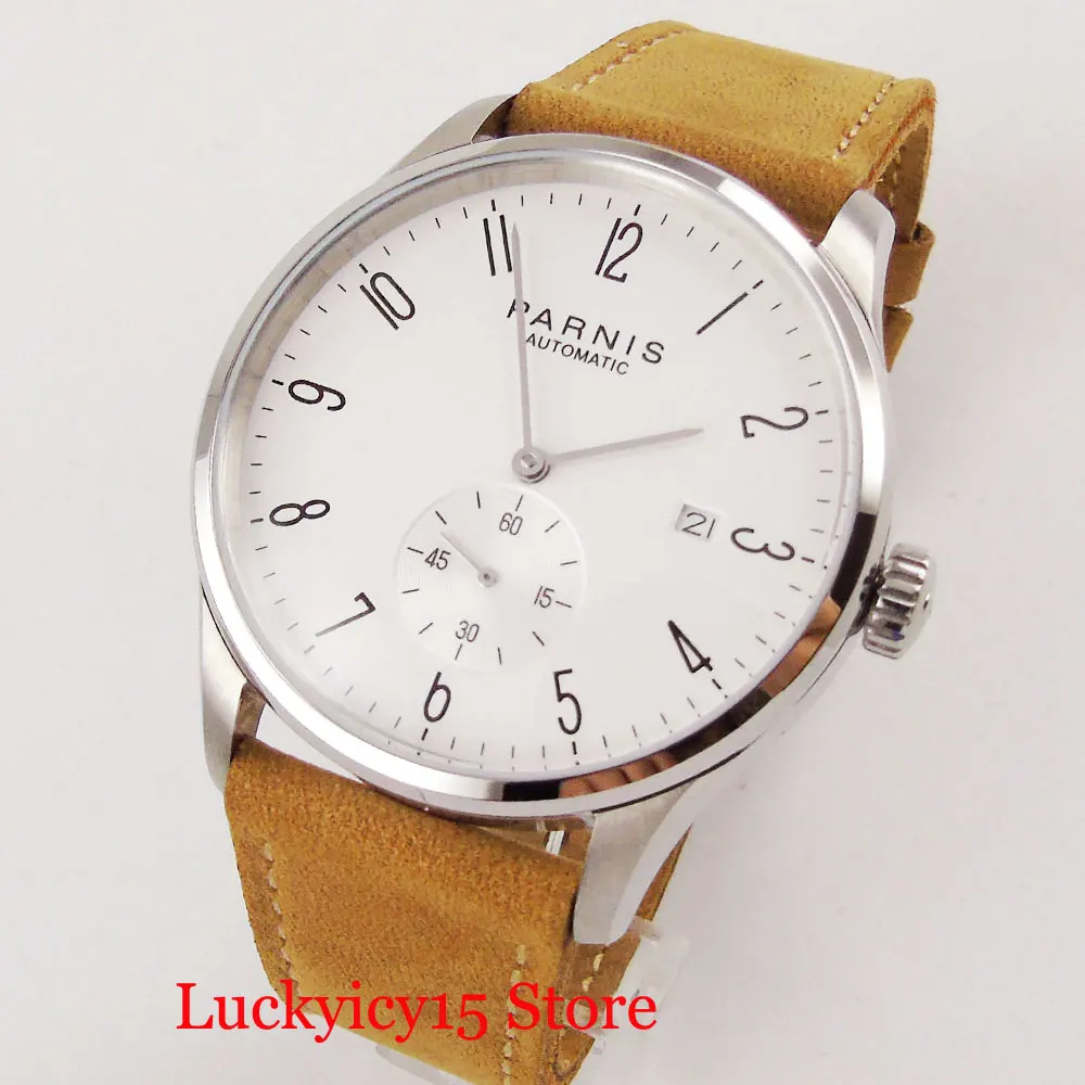 PARNIS Simple 42mm Mechanical Men's Watch ST1731 Automatic Movement Camel Strap Auto Date Window
PARNIS Simple 42mm Mechanical Men's Watch ST1731 Automatic Movement Camel Strap Auto Date Window