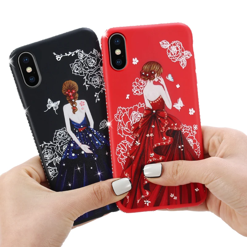 Heyjingles юбка для девочек чехол Apple IPhone х задняя крышка iPhone 6 7 8 плюс горный хрусталь