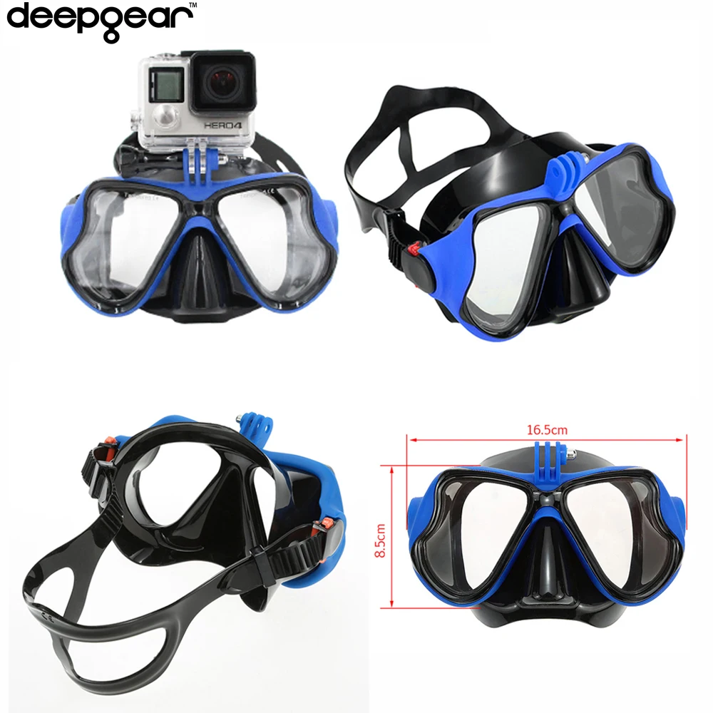 DEEPGEAR BLUE dive mask Adult black silicone clear Tempered glass lens scuba to Gopro hero cameras Quality gears | Спорт и