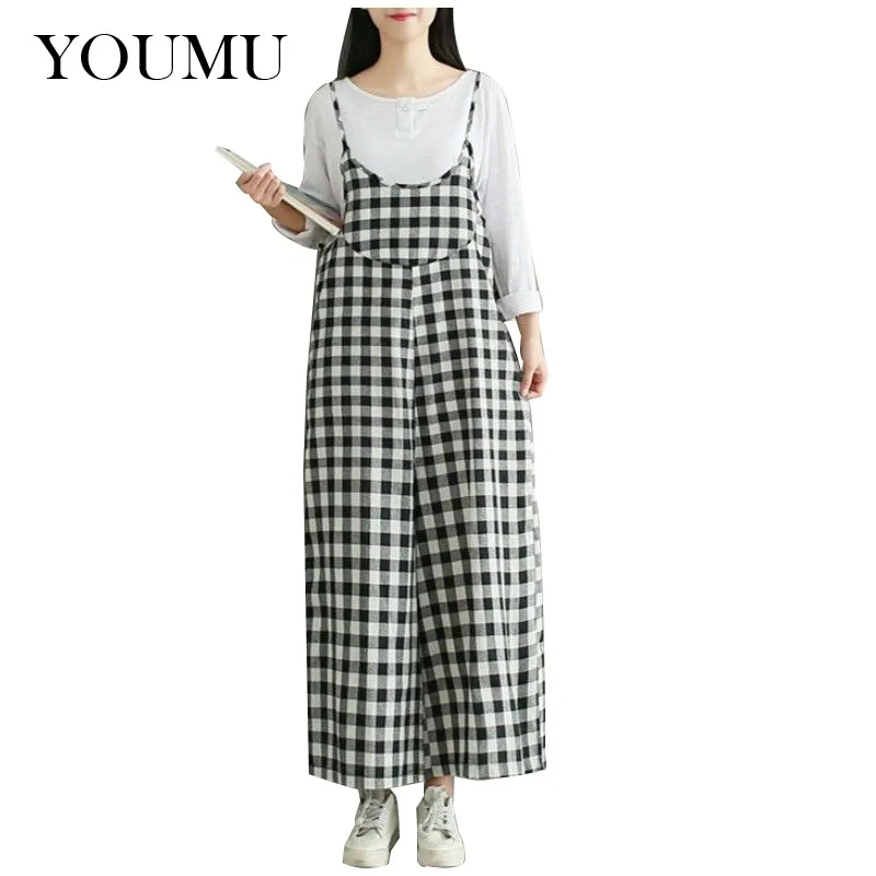 Women Linen Loose Long Overalls Plaid Plus Size M-3XL Spagetti Strap High Waist Wide Leg Suspender Trousers Streetwear 906-753
Women Linen Loose Long Overalls Plaid Plus Size M-3XL Spagetti Strap High Waist Wide Leg Suspender Trousers Streetwear 906-753