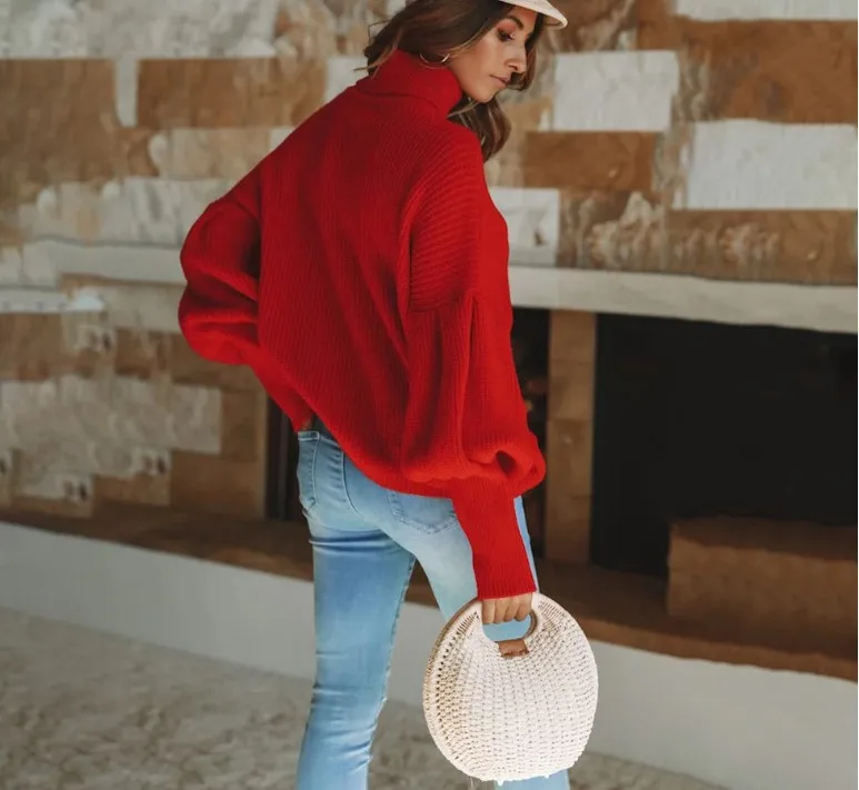 2019 new women's European and American bat sleeves wild high collar lantern sleeve sweater
2019 new women's European and American bat sleeves wild high collar lantern sleeve sweater