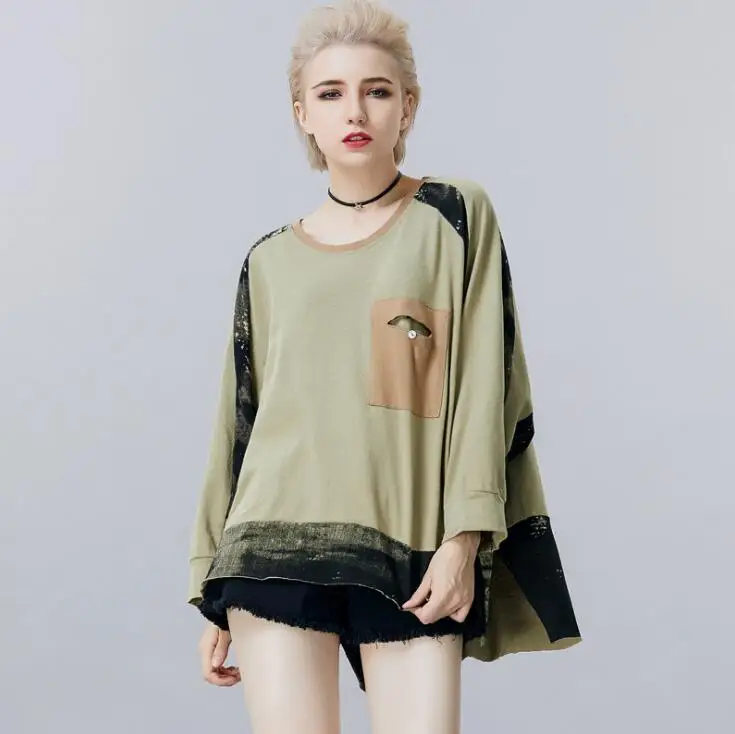 Europe America Fashion Street Style Bat sleeves Print Splice T Shirt Women Tops Autumn New T-Shirt Femme Ladies Loose Tshirts
Europe America Fashion Street Style Bat sleeves Print Splice T Shirt Women Tops Autumn New T-Shirt Femme Ladies Loose Tshirts