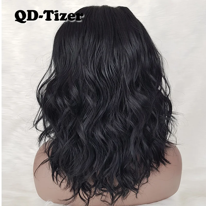 QD-Tizer короткий кудрявый кружевной передний парик Боб черный цвет синтетические