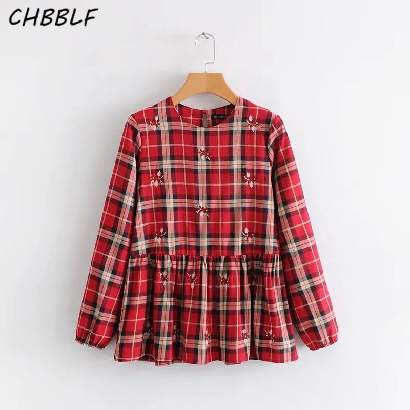 embroidery shirts long sleeve red plaid blouse ladies basic wear loose tops S1344
embroidery shirts long sleeve red plaid blouse ladies basic wear loose tops S1344